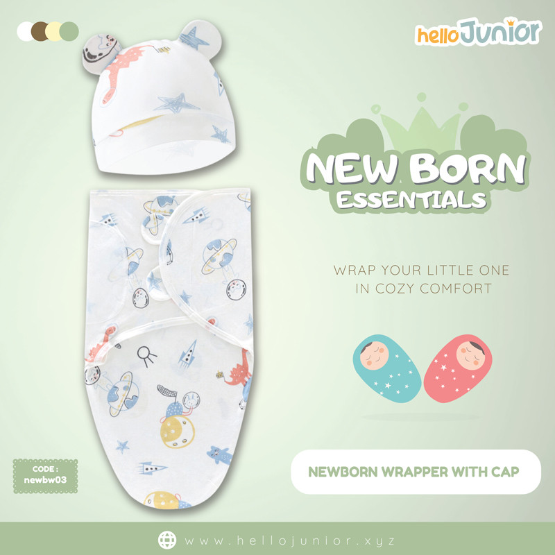 Infant Cotton Swaddle Wrap with Hat / Newborn Baby Wrapper for 0-12 months