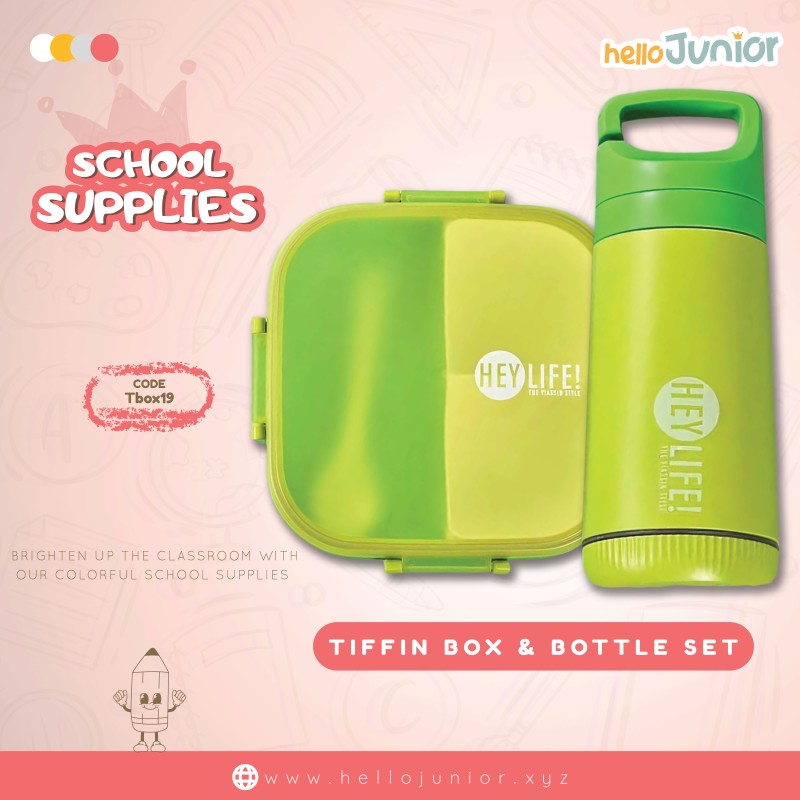 Kids School Bag Lunch Box  Rectangle Plastic with Water Bottle Ready Plastic Colorful 3 Compartment Lunch, Microwavable, Leak Proof