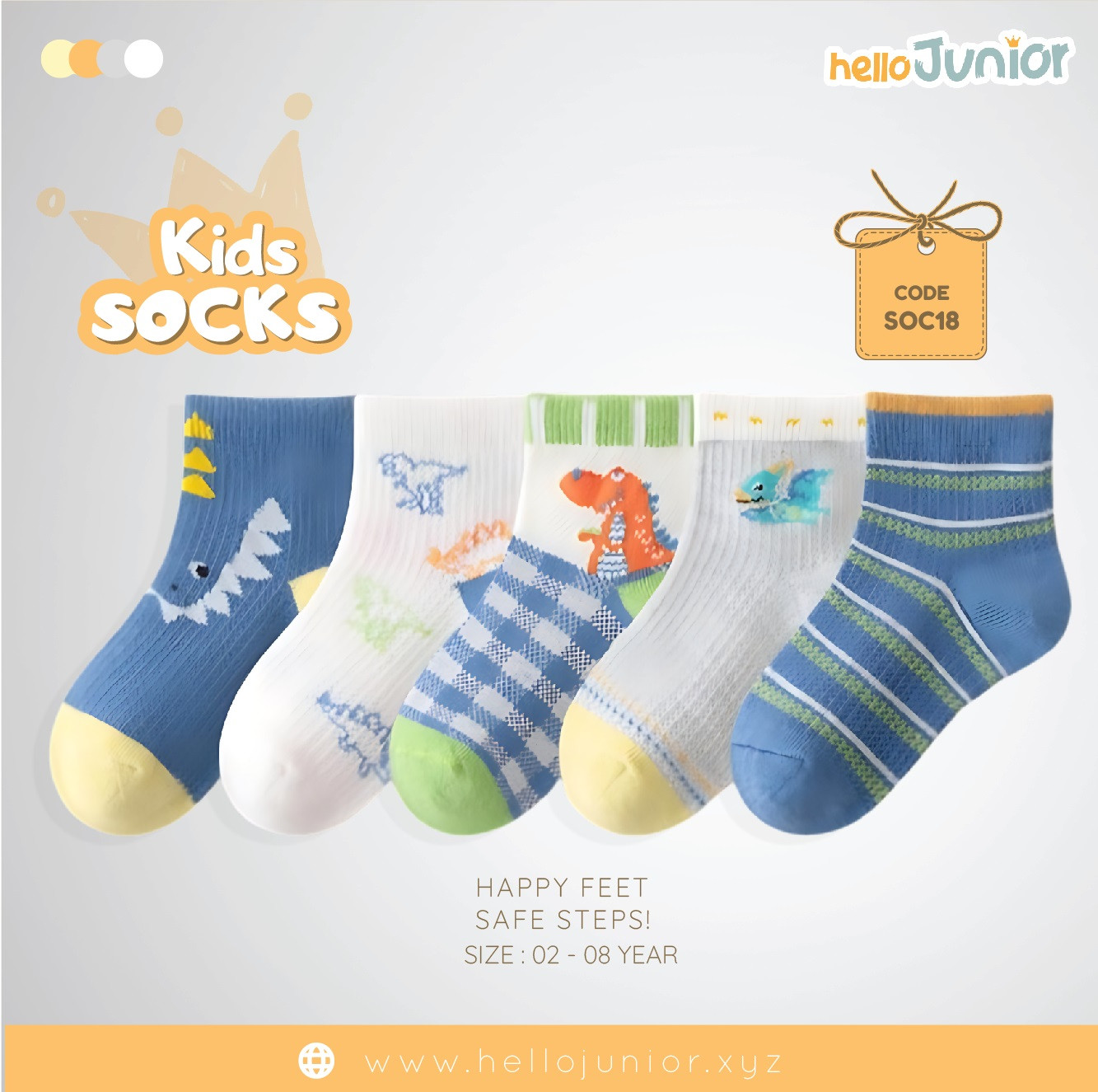 Hello Junior Baby Socks for Ages 2-8 Years, Multicolor