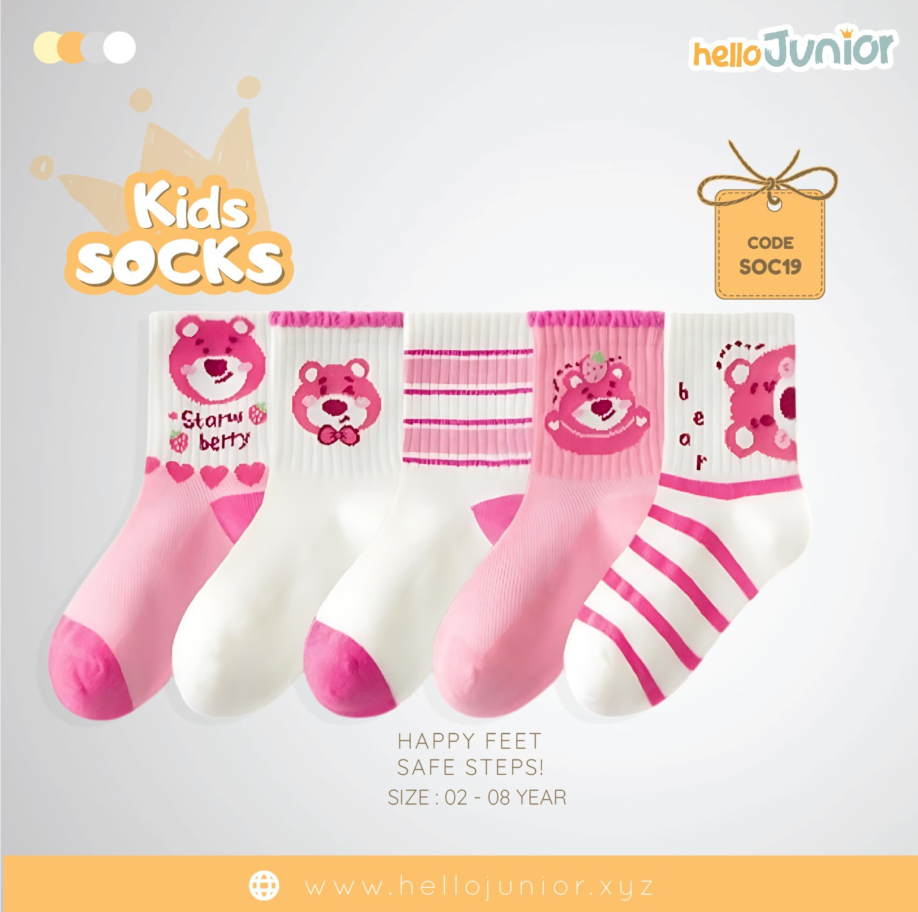 Hello Junior Baby Socks for Ages 2-8 Years, Multicolor