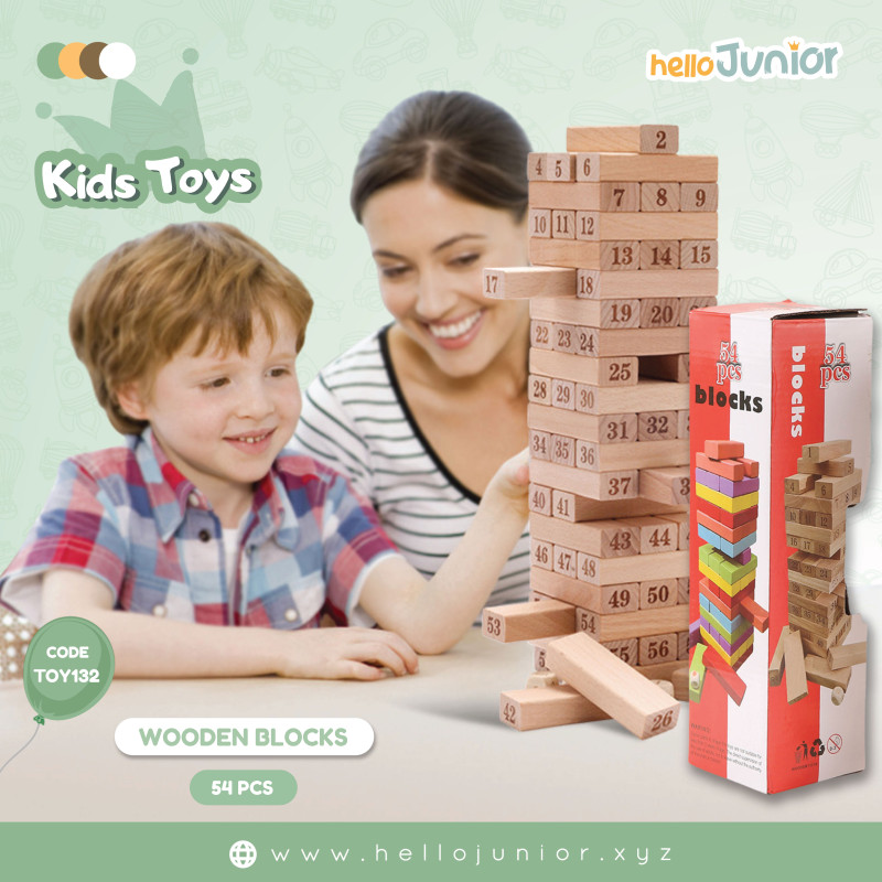 54 Pcs Mini Wooden Number Stacking Tower Building Blocks for kids