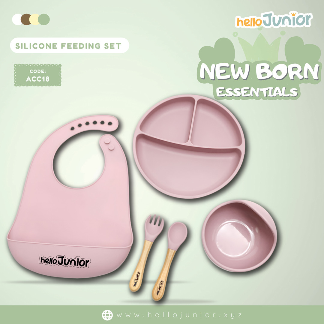 Hello Junior Silicone Baby Feeding Set, Baby pink