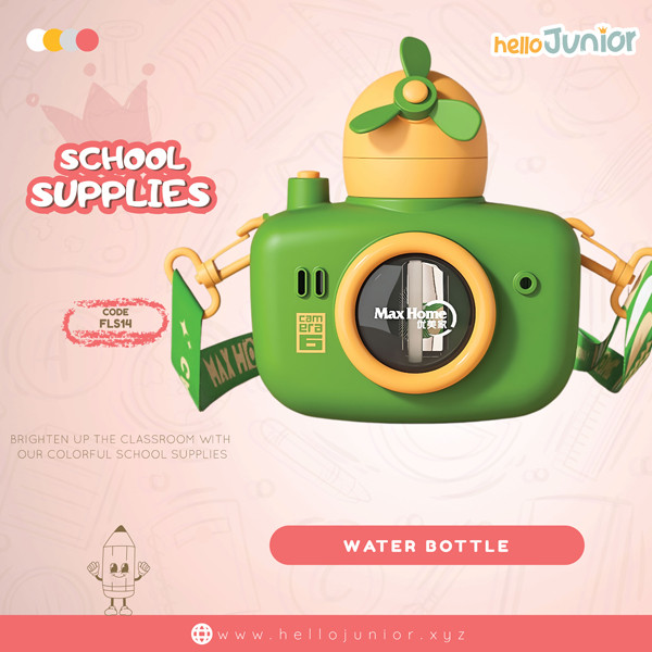 Camera Water bottle for kids 550ml , Green & Orange