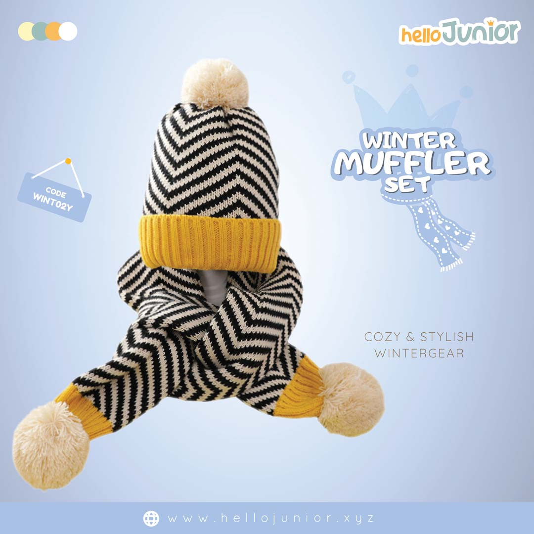 Hello Junior Woolen Cap (1-4 Year   muffler 126 cm cap 23 cm ) – Soft and Comfortable