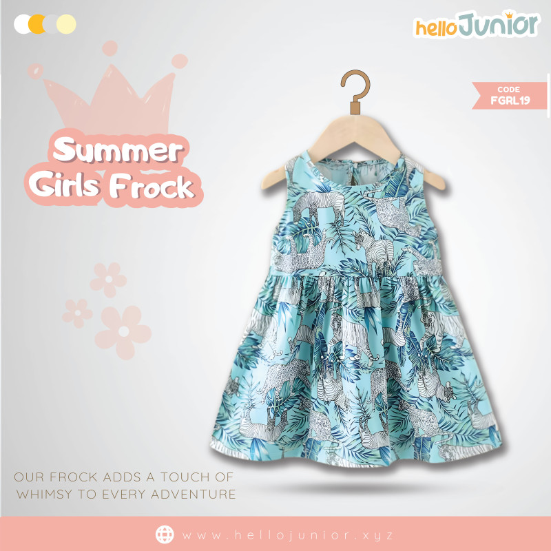 Hello Junior Summer Cotton Frock for Baby Girls (1-5.5 Years), Blue