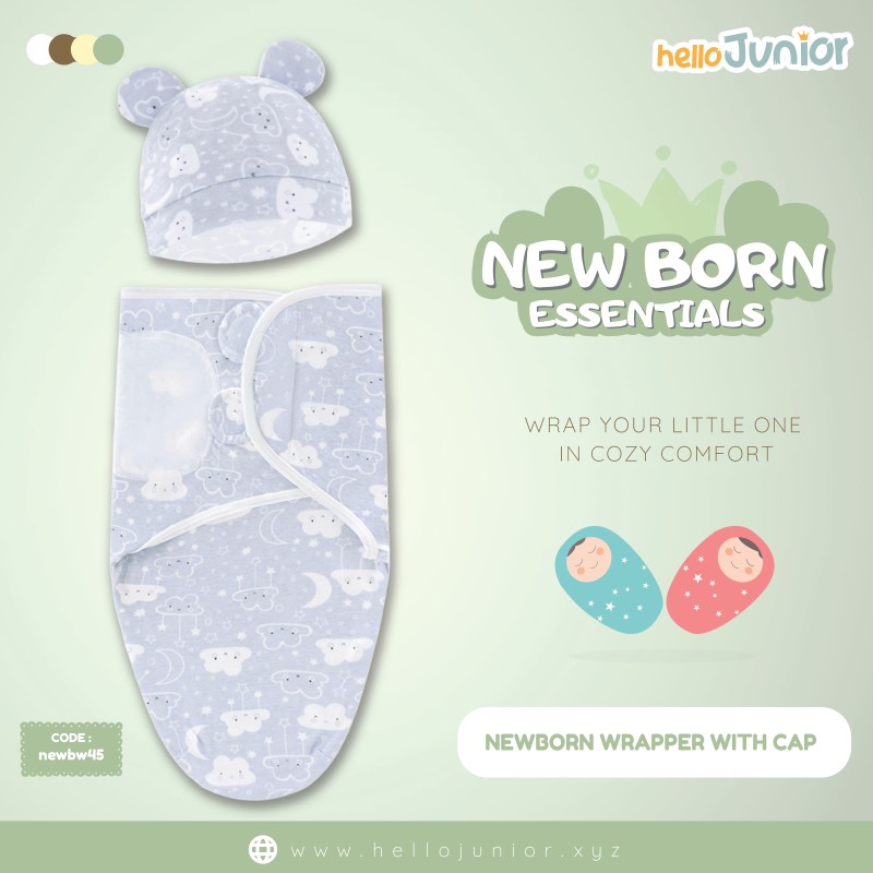 Infant Cotton Swaddle Wrap with Hat / Newborn Baby Wrapper for 0-12 months