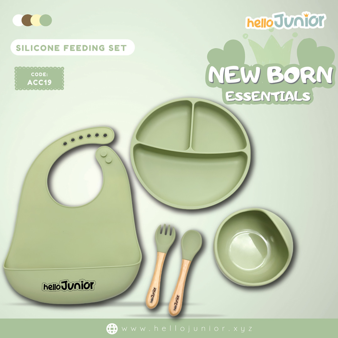 Hello Junior Silicone Baby Feeding Set, Green