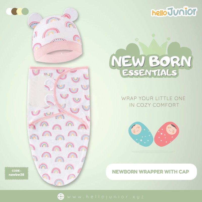 Infant Cotton Swaddle Wrap with Hat / Newborn Baby Wrapper for 0-12 months