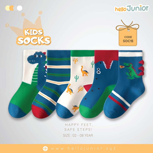 Hello Junior Baby Socks for Ages 2-8 Years, Multicolor