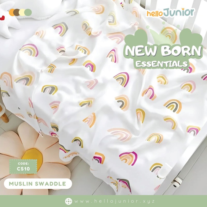 Hello Junior Newborn Swaddle Wrap / Infant Feeding Burp Cloth, Multicolor