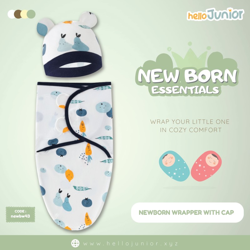 Infant Cotton Swaddle Wrap with Hat / Newborn Baby Wrapper for 0-12 months