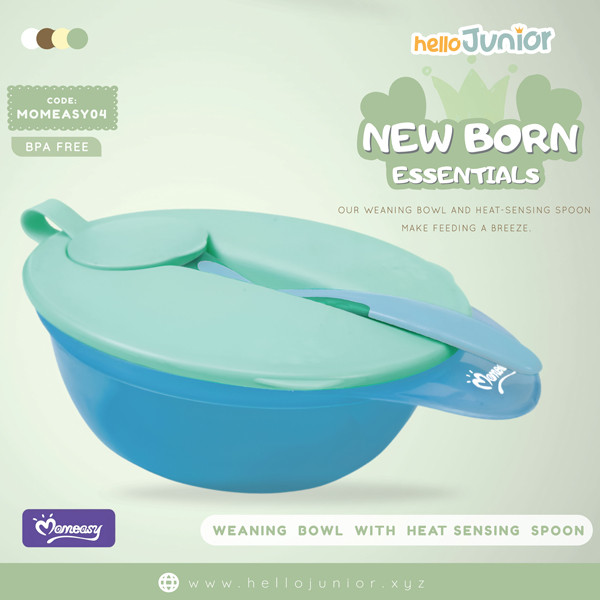 Momeasy weaning bowl with heat-sensing spoon (6m+) , 7oz, paste & blue