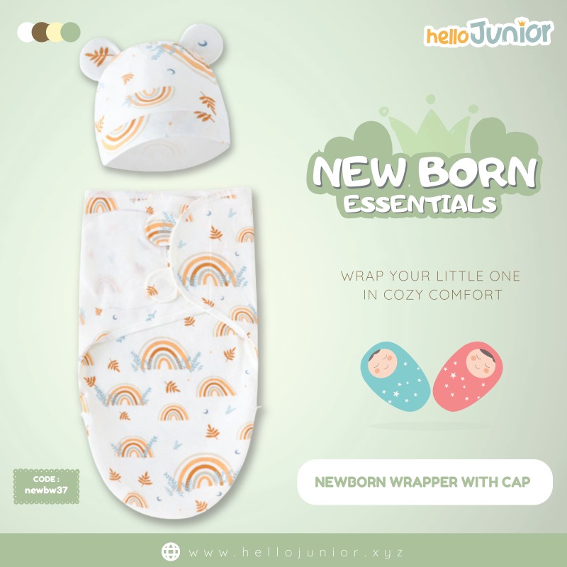 Infant Cotton Swaddle Wrap with Hat / Newborn Baby Wrapper for 0-12 months