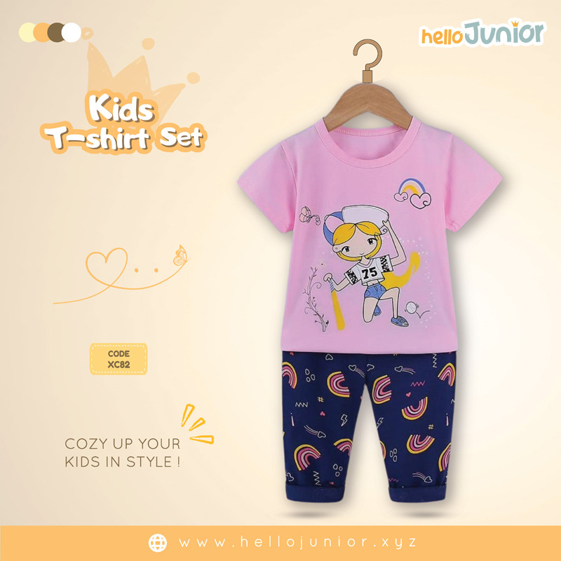 Hello Junior Kids Half Sleeve T-Shirt and Full Pant Set (6 Months to 11 Years)