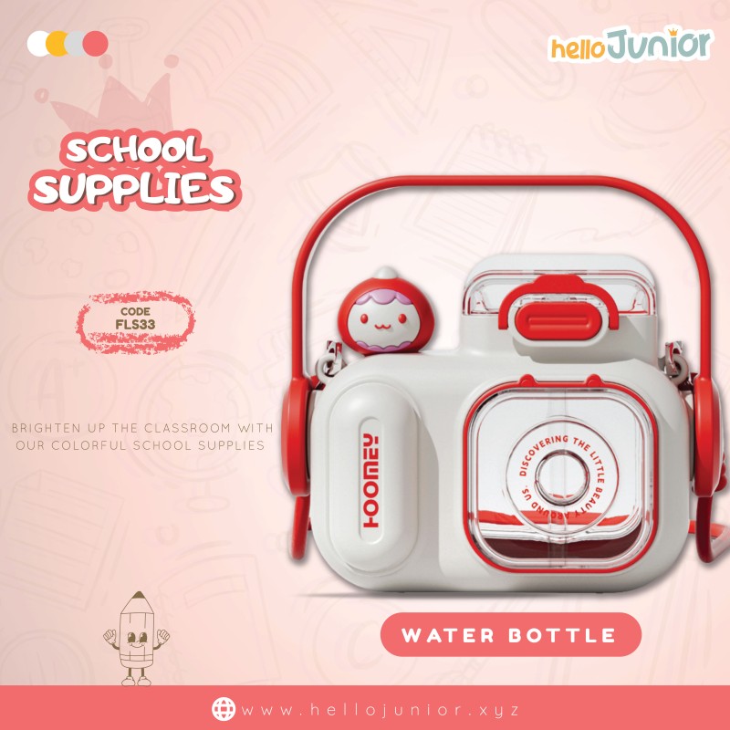 Portable Tritan Plastic Cartoon Doll square Camera Water Bottles for Children with Straw 580ml  BPA Free