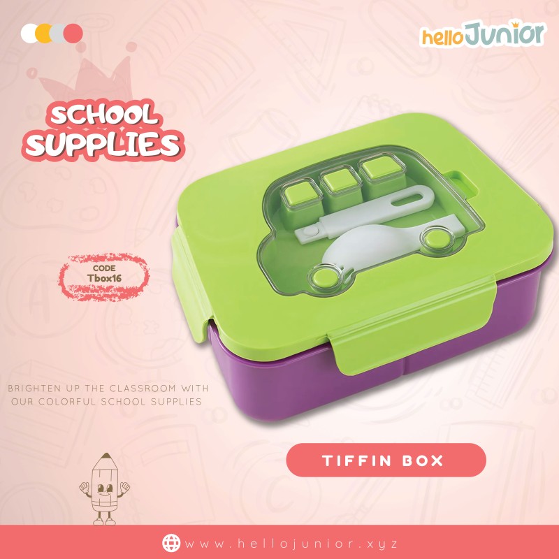 Douxie Lunch Box Portable Hermetic Single Layer Grid Children Student Bento Box With Spoon Leakproof