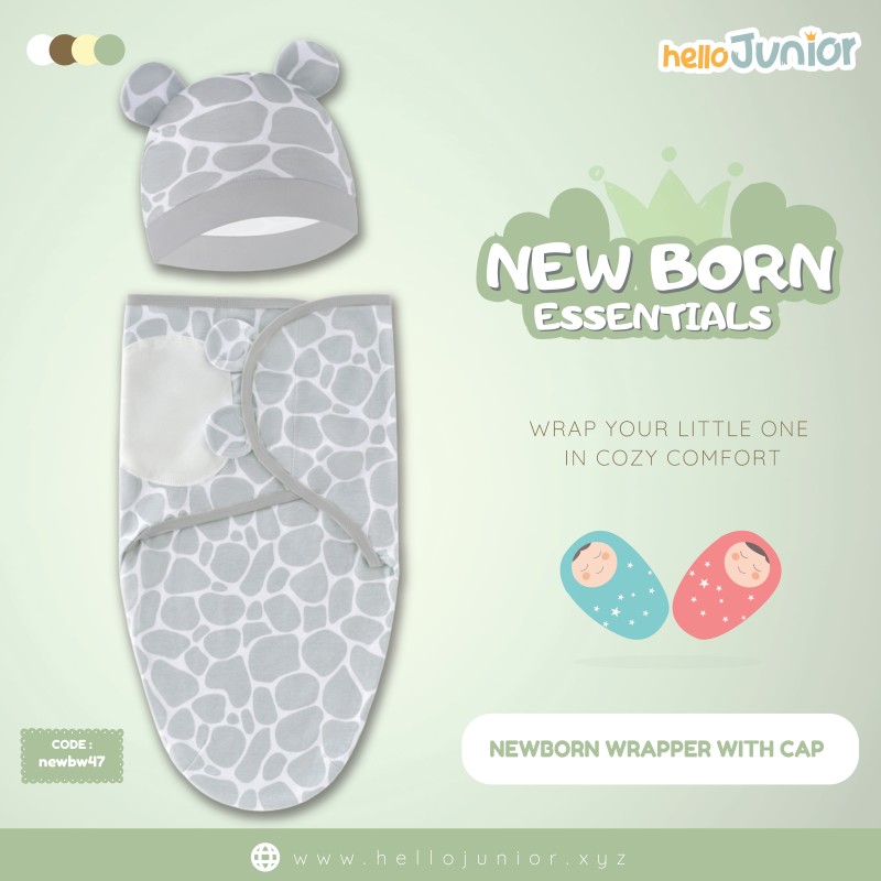 Infant Cotton Swaddle Wrap with Hat / Newborn Baby Wrapper for 0-12 months