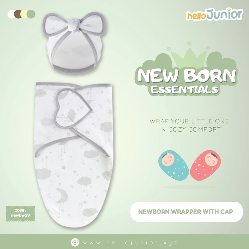 Infant Cotton Swaddle Wrap with Hat / Newborn Baby Wrapper for 0-12 months