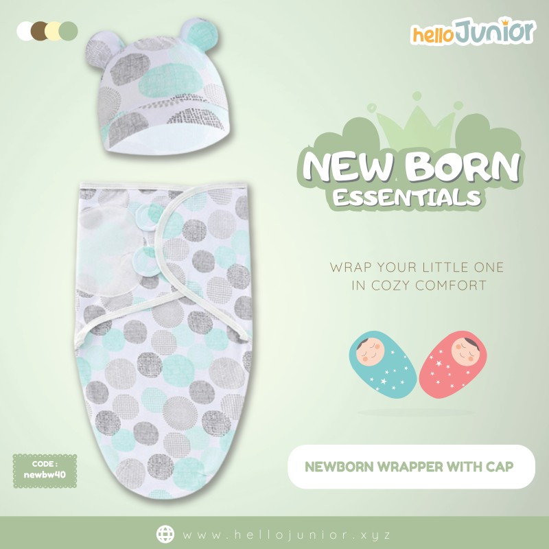 Infant Cotton Swaddle Wrap with Hat / Newborn Baby Wrapper for 0-12 months