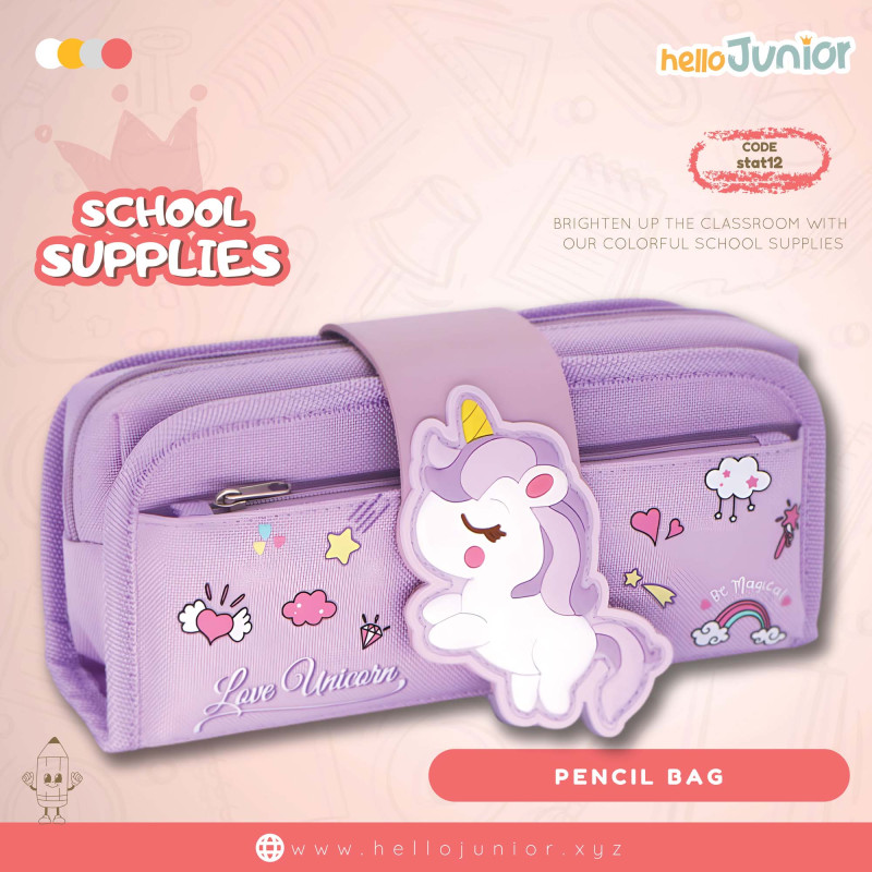 Stationery Pencil Box for students / Kids, Purple Unicorn