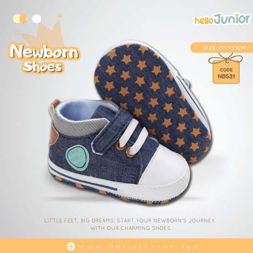 Hello Junior baby shoes for newborn to 18 month, made with cotton and rubber sole