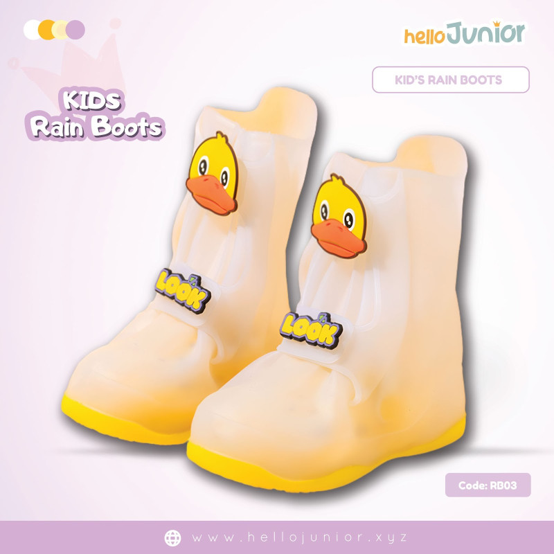 Hello Junior Kids Rainboot (Ages 5.5 to 11 Years), Yellow & White