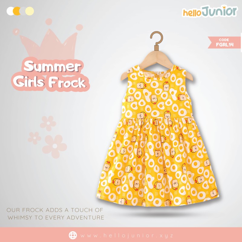 Hello Junior Summer Cotton Frock for Baby Girls (1-5.5 Years), Yellow
