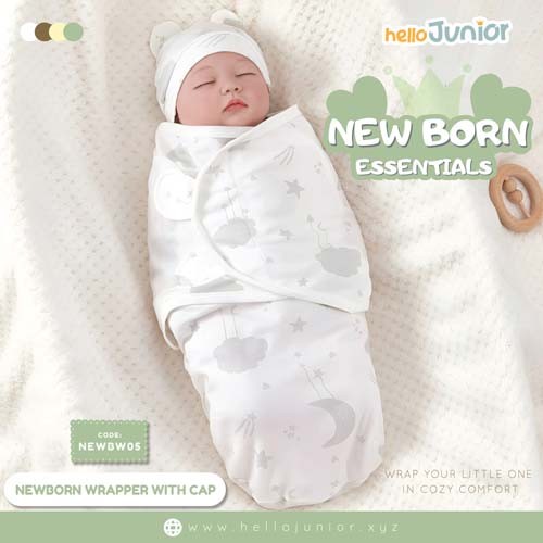 Infant Cotton Swaddle Wrap with Hat / Newborn Baby Wrapper for 0-12 months