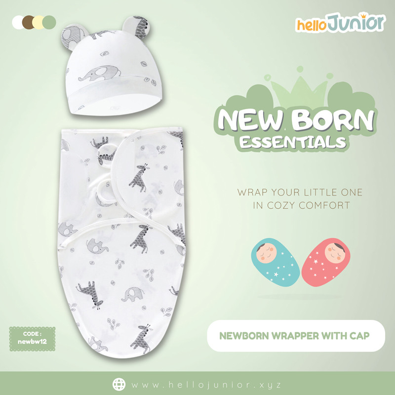 Infant Cotton Swaddle Wrap with Hat / Newborn Baby Wrapper for 0-12 months