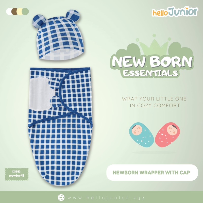 Infant Cotton Swaddle Wrap with Hat / Newborn Baby Wrapper for 0-12 months