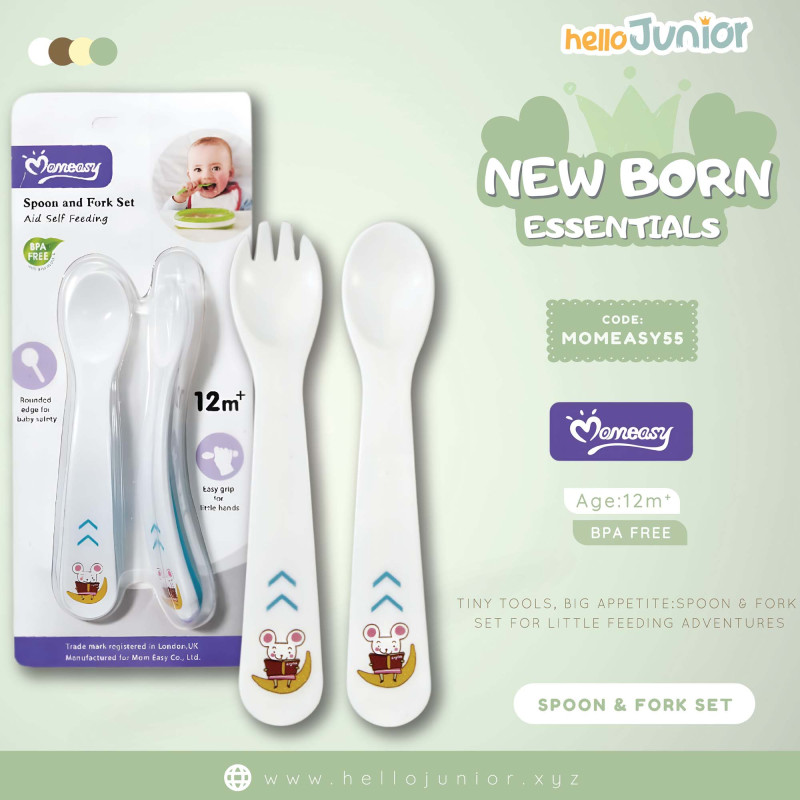 Momeasy spoon and fork for 12m+ baby, multicolor