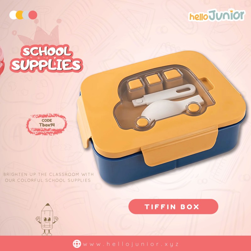 Douxie Lunch Box Portable Hermetic Single Layer Grid Children Student Bento Box With Spoon Leakproof