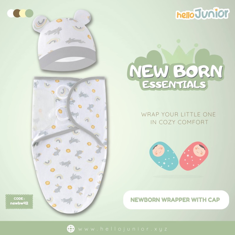 Infant Cotton Swaddle Wrap with Hat / Newborn Baby Wrapper for 0-12 months