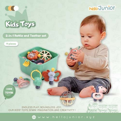 Little Tin LOK Baby Rattle Teether Set. Specially designed for newborns, 2-in-1 rattle and teether set.