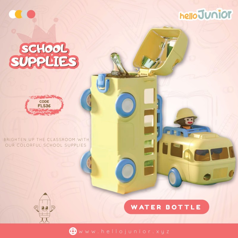 Bus Design Straw Water Bottle for kids , 500ml