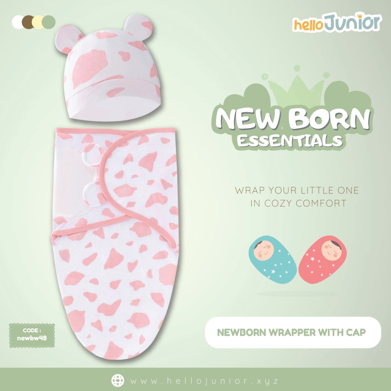 Infant Cotton Swaddle Wrap with Hat / Newborn Baby Wrapper for 0-12 months
