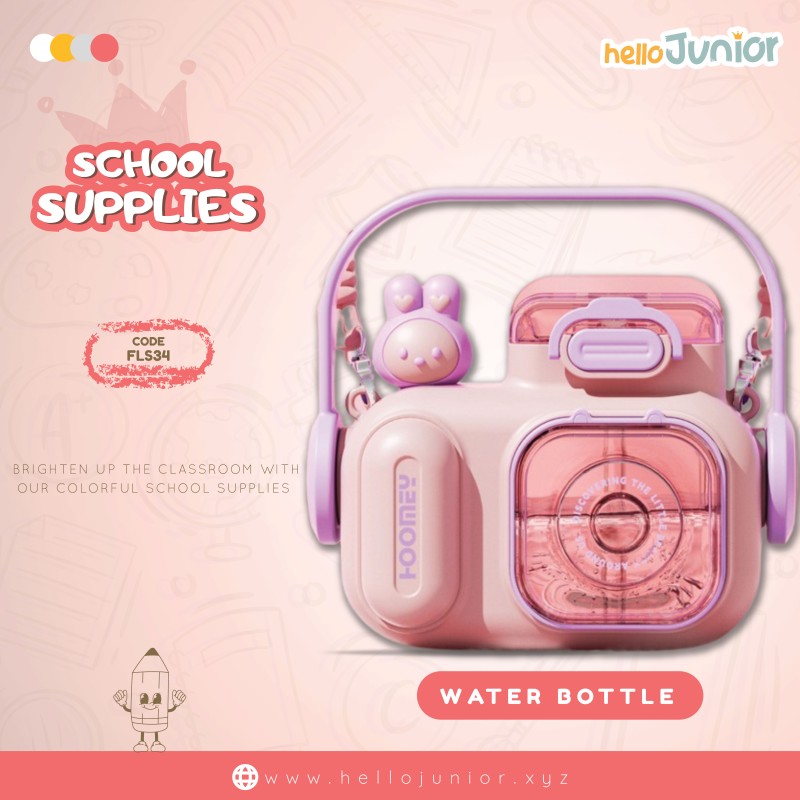Portable Tritan Plastic Cartoon Doll square Camera Water Bottles for Children with Straw 580ml  BPA Free